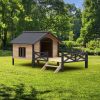 Wooden Cabin Dog Kennel with Porch - Fir Wood