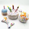 Birthday Cake Plush Squeaky Dog Toy with Chew Bone