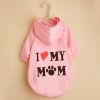 I Love My Mom Cotton Dog Hoodie for Small Breeds, Pink