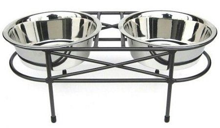 Mesh Elevated Double Dog Feeder - Black or White (Option: Large/Black)