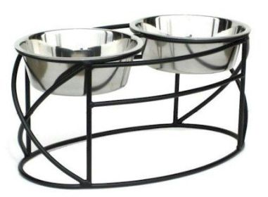 Oval Double Raised Dog Feeder - 2 x 1 Quart Bowls (Option: Small/Black)