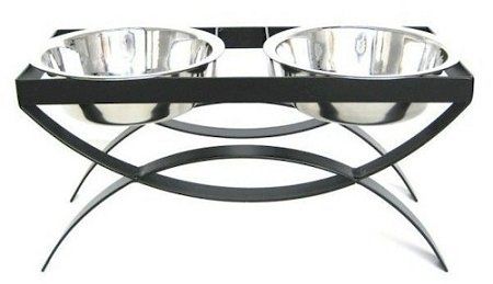 Elevated Double Dog Feeder 32 oz - Wrought Iron (Option: Small/Black)